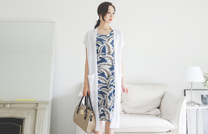 夏天 敞开式 口袋 针织衫 长款 开衫