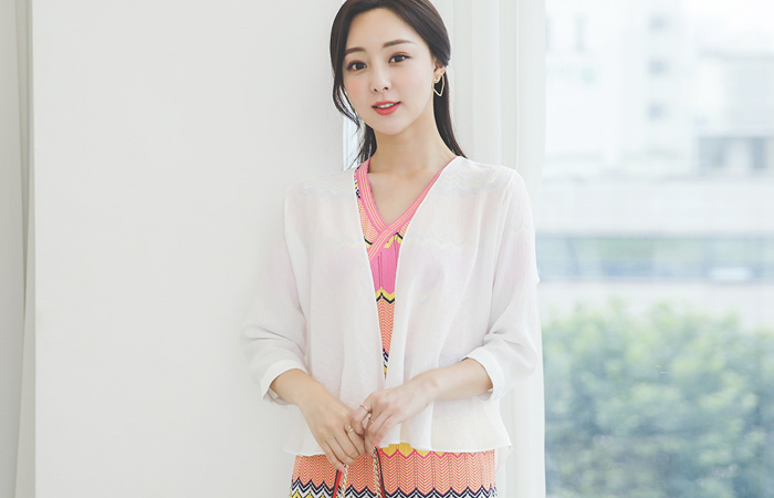 后面 透视 喇叭 敞开式 开衫