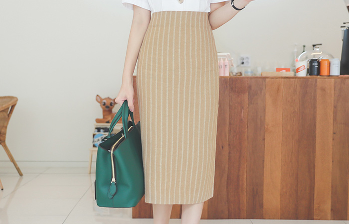 情调 条纹 亚麻 中长 裙子