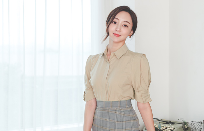 蝴蝶结 泡泡袖 棉 衬衫 罩衫