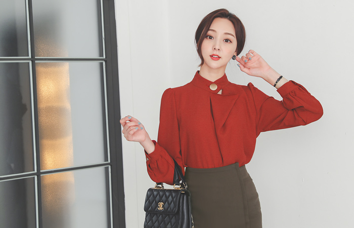 大 金色纽扣 二重 不规则 罩衫