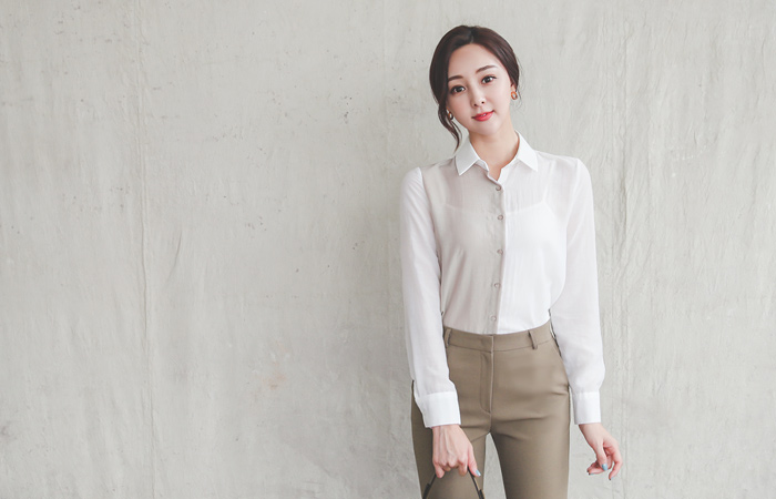 透视 短上衣 配色 衬衫 领子 罩衫