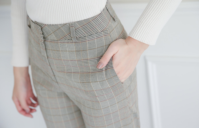 春季格子宽宽松长裤短裤