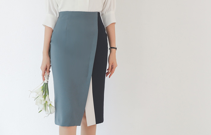 摩登 配色 开叉 裙子