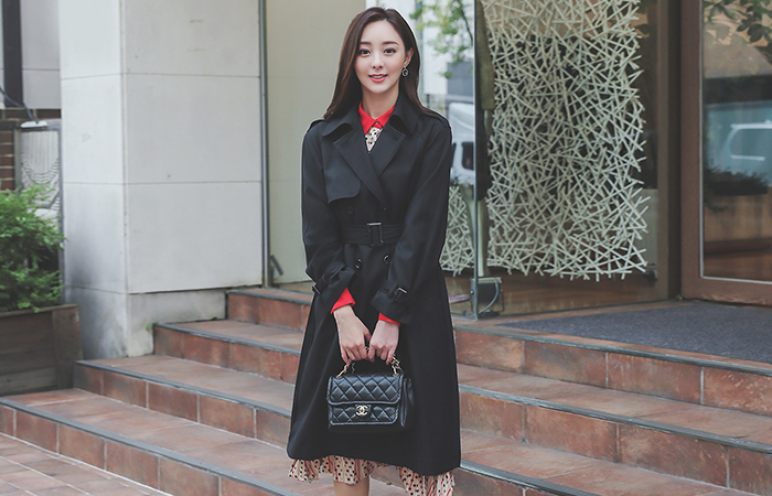 后面 褶边 双排扣 双排扣雨衣