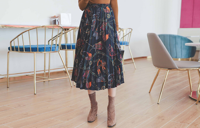 古风 图案 褶边 长裙