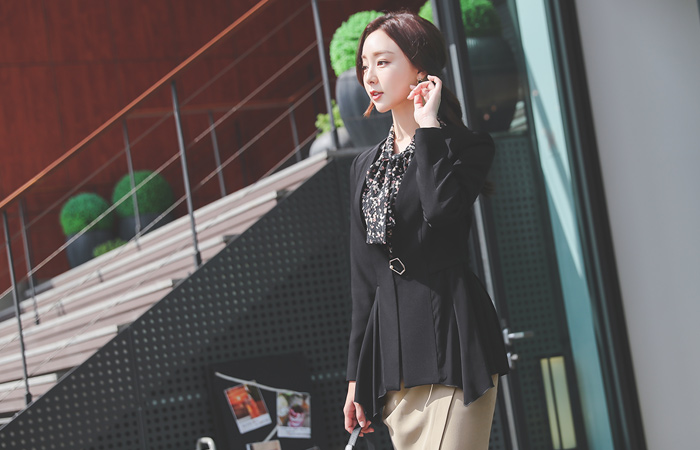 奢华裙 透视 喇叭 无领 弹力 夹克(fall)