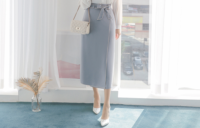 缝线 束带 开叉 长款 裙子