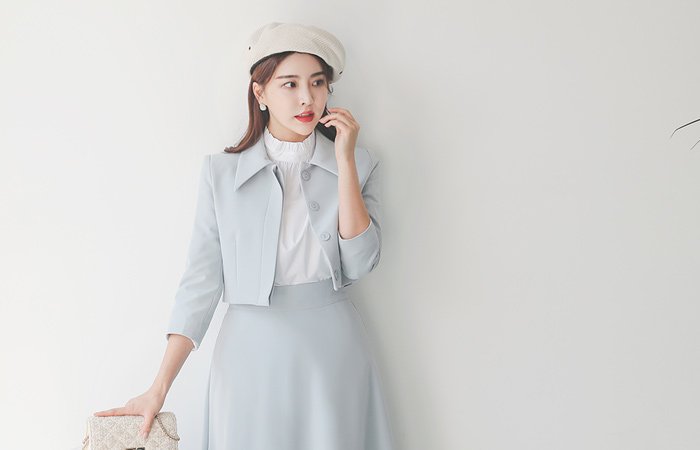 淑女 暗扣 修身 弹力 短夹克