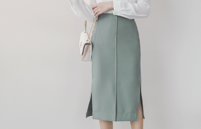 多色 开衩 开叉线条 弹力 裙子