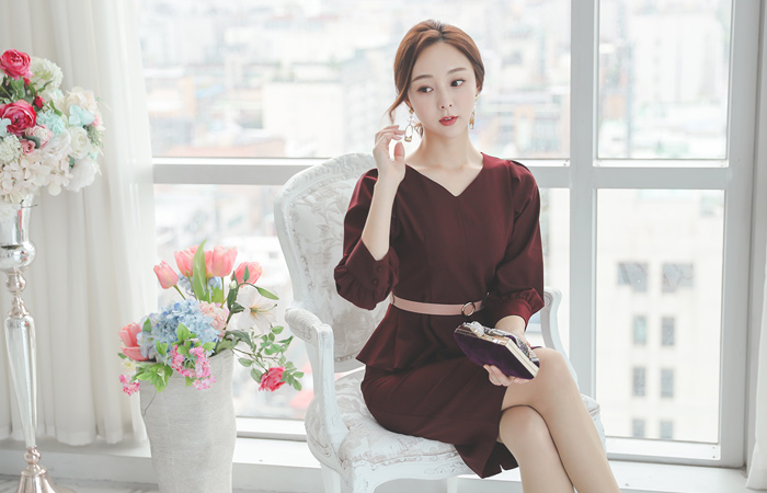 泡泡袖 荷叶边 束带 两件套 SET