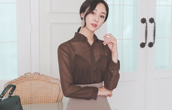 Mocha 条纹 图案 罩衫