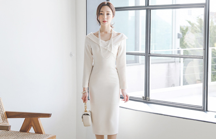 缎子露肩弹力晚礼服