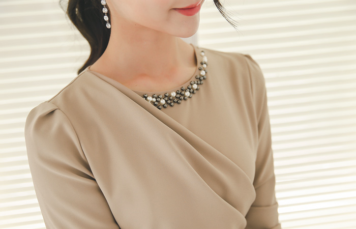 Rabelreu珍珠珠褶饰连衣裙Ⅱ