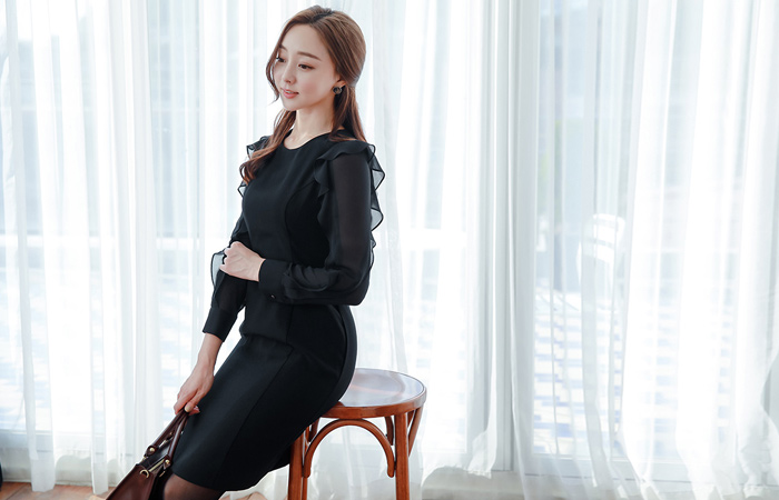 切口谱系袖折叠连衣裙