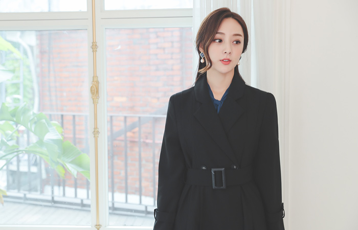 宽松 束带 A字型双排扣雨衣