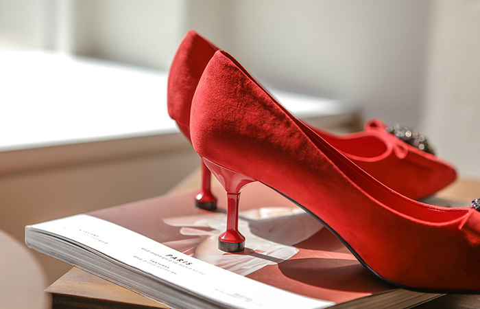 大 蝴蝶结&镶钻 翻毛皮 앤틱힐