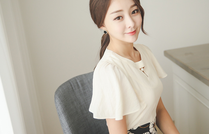 莫奈花teuim珍珠领连衣裙