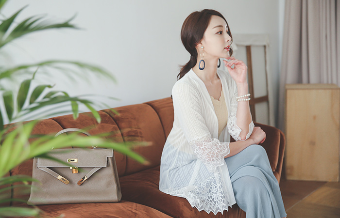 夜间主题蕾丝透开开衫