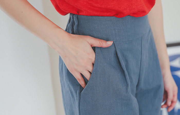 七彩亚麻松紧带短裤