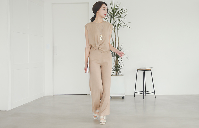 高腰宽亚麻宽松长裤