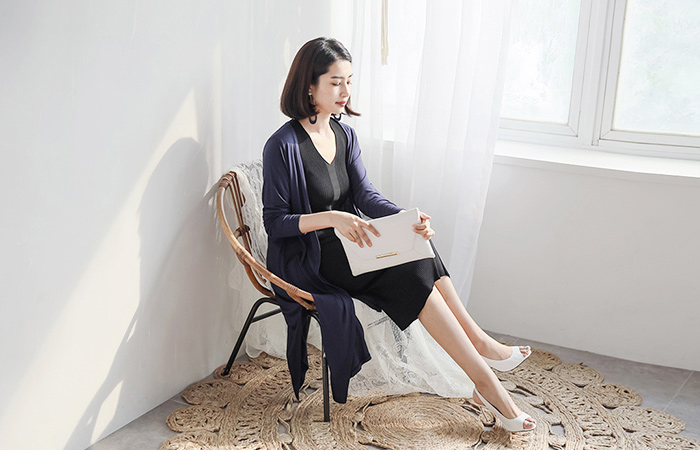 Tensel力切开长款开衫