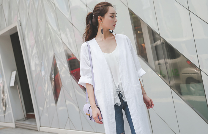 简单亚麻Robe Maxi大衣