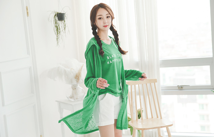 해피 민소매롱티&带帽开衫 SET