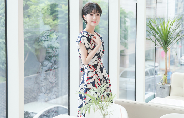 Ribdat麻麻波浪群/喇叭裙连衣裙