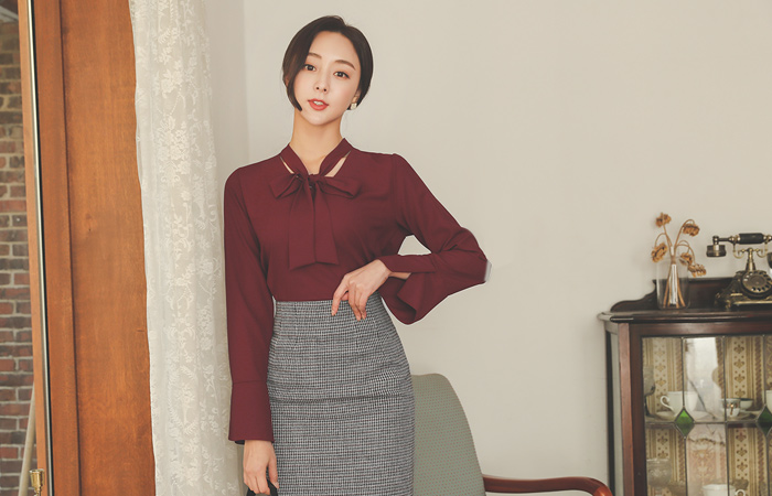 领带 开衩 宽松 袖口 罩衫