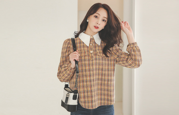 珠宝首饰 扣子 配色 粗呢 罩衫