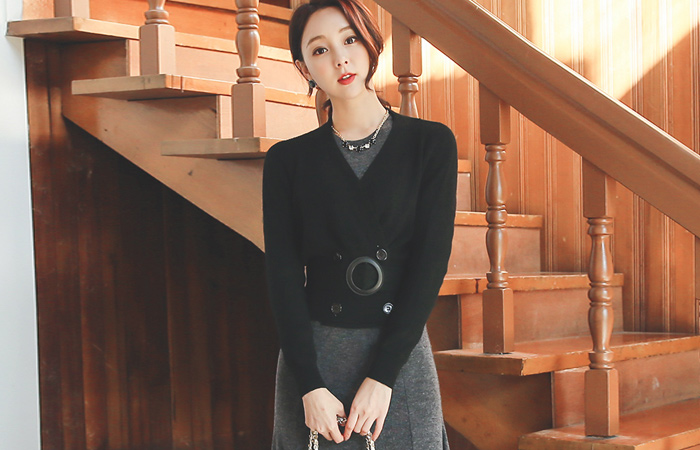 O形环 束带 双排扣 短 开衫