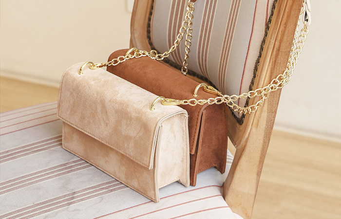 翻毛皮 方形 Gold 链条 斜挎包