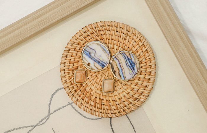 黄金环 螺钿 吊坠 耳环