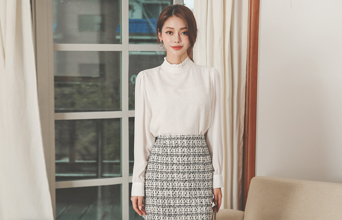 Gold 珍珠 粗呢 配色 荷叶 罩衫