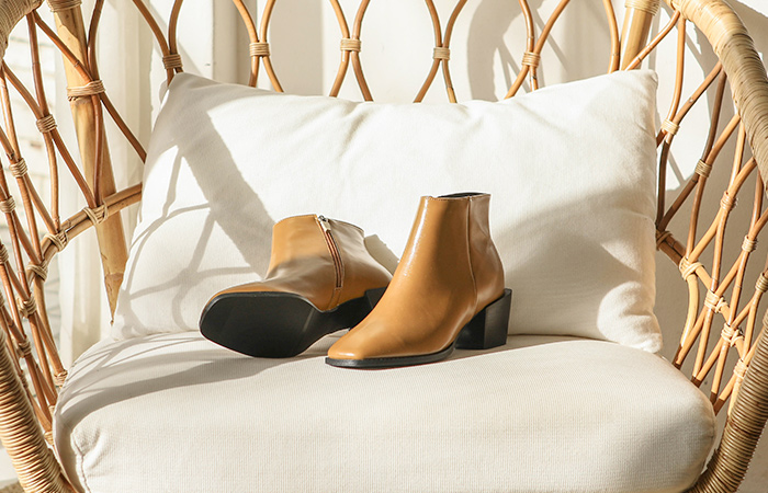 方形 线条 Black 木跟 短靴