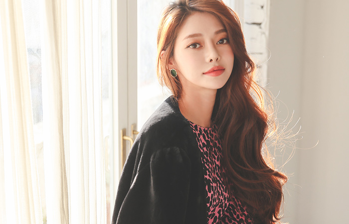 褶皱 泡泡肩 束带 短毛皮大衣