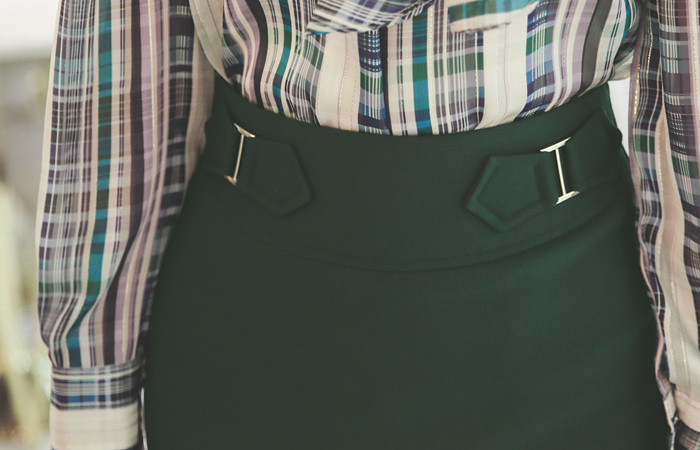 双排扣 腰头 H字型 弹力 裙子