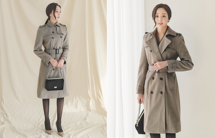 古典 扣带 格子花纹 双排扣 大衣