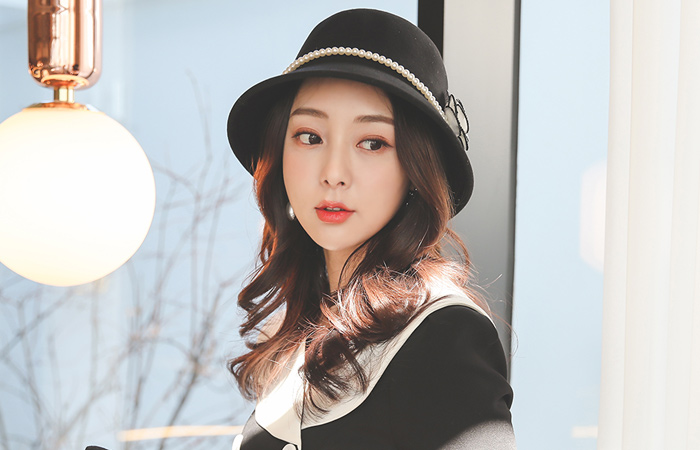 Coco 玫瑰 珍珠 花边 羊毛 毡帽