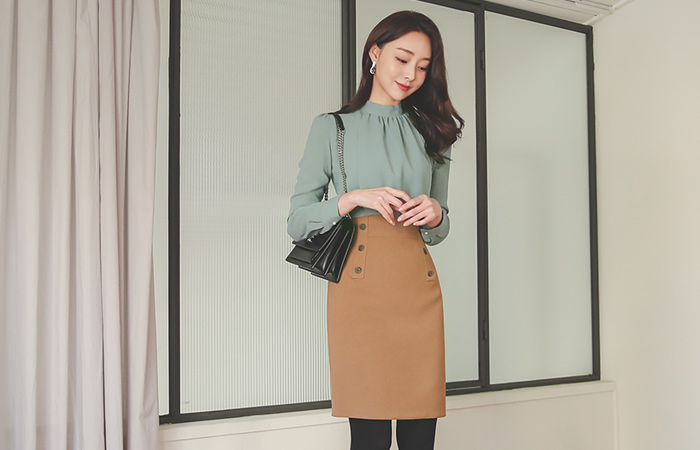 高龄 细褶 褶皱 双排扣 连衣裙