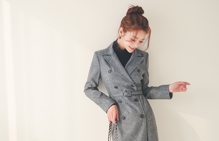 渲染 双排扣 束带 夹克&连衣裙