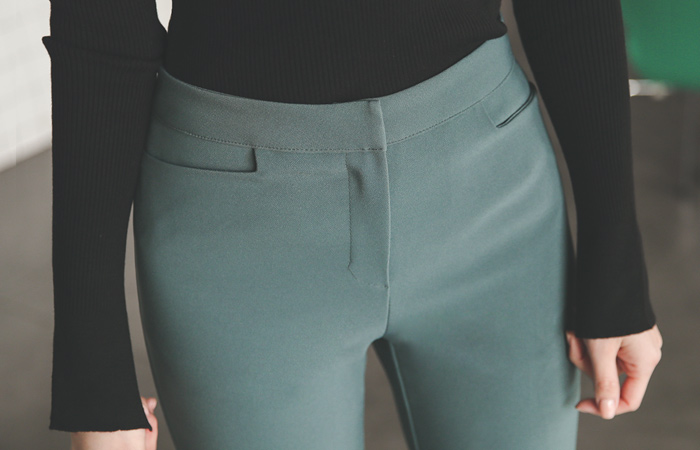 露西 线缝口袋 弹力 喇叭 宽松长裤