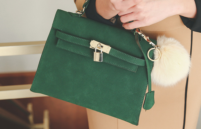 [模特穿38次]翻毛皮 Kelly 手提包