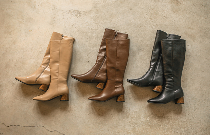 方形线条 毛皮里料 人造皮夹 长款 靴子