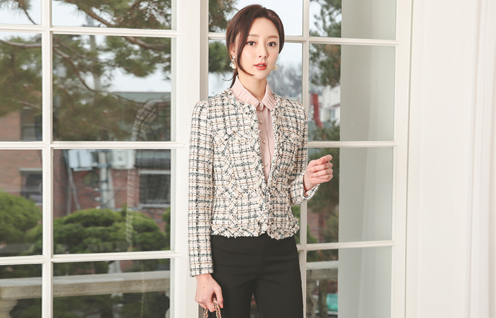 流苏 配色 珍珠 粗呢 短 夹克