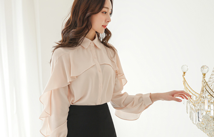 可爱 褶裥 袖 蝴蝶结 罩衫(spring)