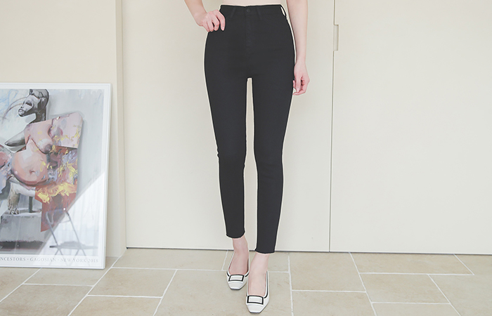 高腰 修身 裁剪 Black 紧身裤