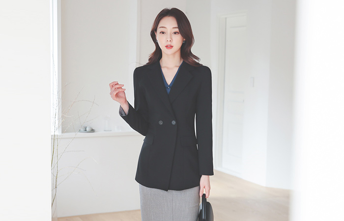 格子 袖 配色 双排扣 夹克