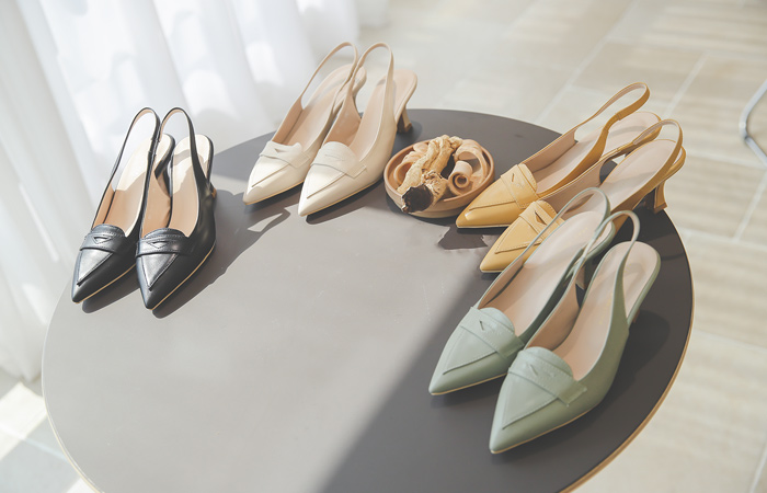 三角形 皮条/束带 露脚后跟鞋 豆豆高跟鞋